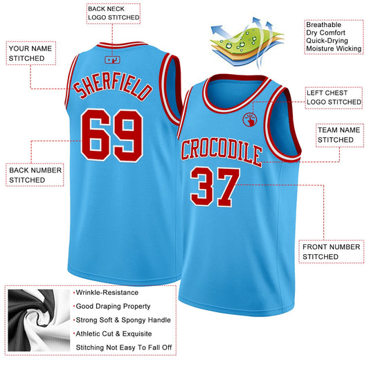 Custom Sky Blue Red-White Authentic Basketball Jersey - Sky-Custom