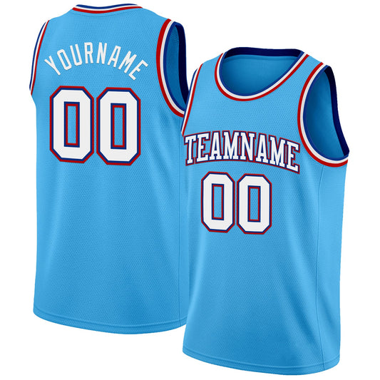Custom Sky Blue White Royal-Red Authentic Basketball Jersey - Sky-Custom