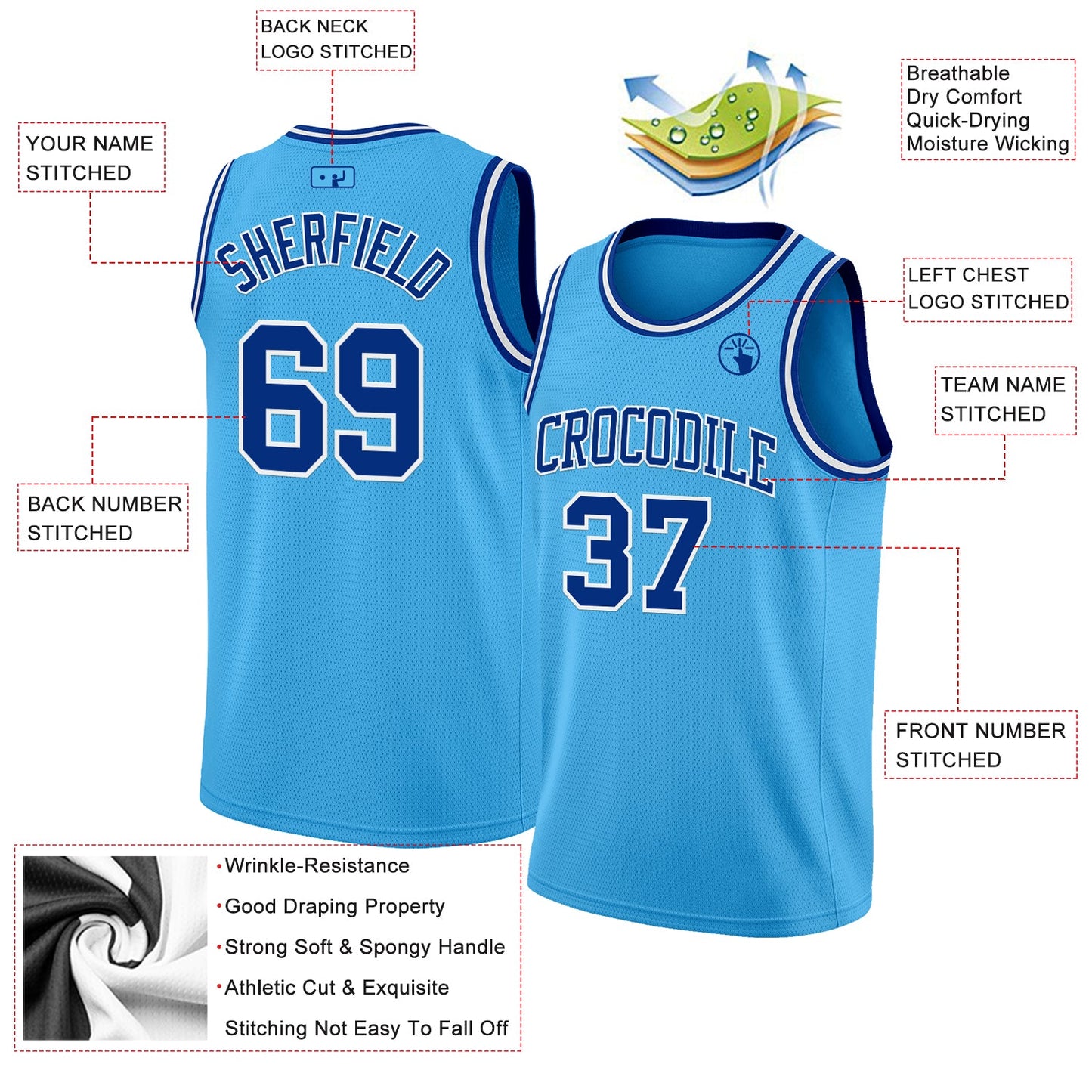 Custom Sky Blue Royal-White Authentic Basketball Jersey - Sky-Custom