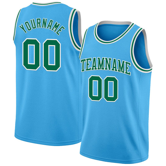 Custom Sky Blue Kelly Green-White Authentic Basketball Jersey - Sky-Custom