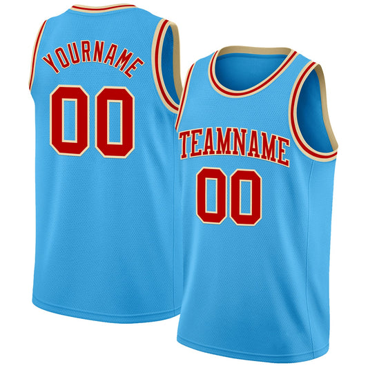Custom Sky Blue Red-Cream Authentic Basketball Jersey - Sky-Custom