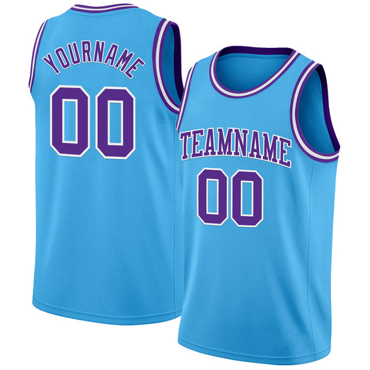Custom Sky Blue Purple-White Authentic Basketball Jersey - Sky-Custom