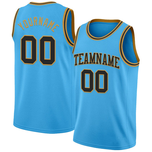 Custom Sky Blue Black-Old Gold Authentic Basketball Jersey - Sky-Custom