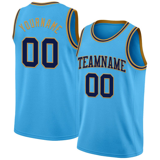 Custom Sky Blue Navy-Old Gold Authentic Basketball Jersey - Sky-Custom