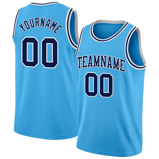 Custom Sky Blue Navy-White Authentic Basketball Jersey - Sky-Custom
