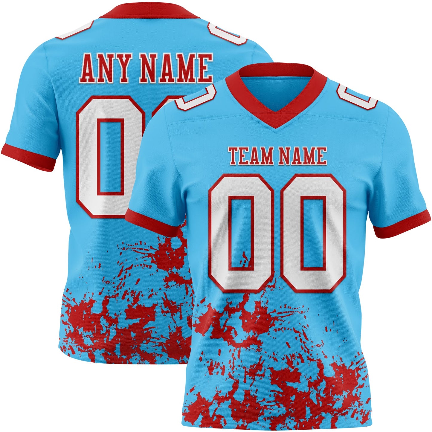 Custom Sky Blue White-Red Splash Mesh Authentic Football Jersey - Sky-Custom