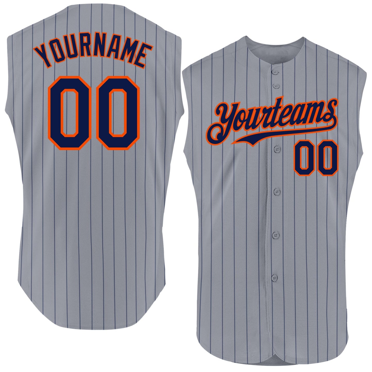 Custom Gray Navy Pinstripe Orange Authentic Sleeveless Baseball Jersey - Sky-Custom