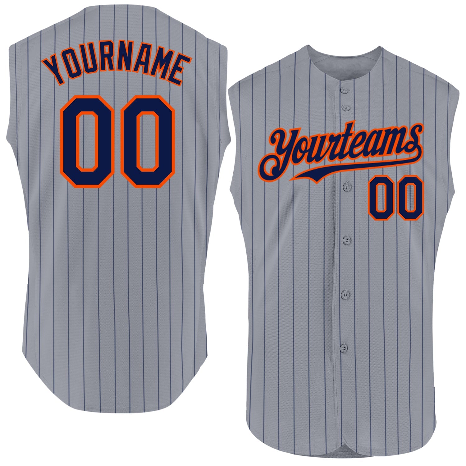 Custom Gray Navy Pinstripe Orange Authentic Sleeveless Baseball Jersey - Sky-Custom