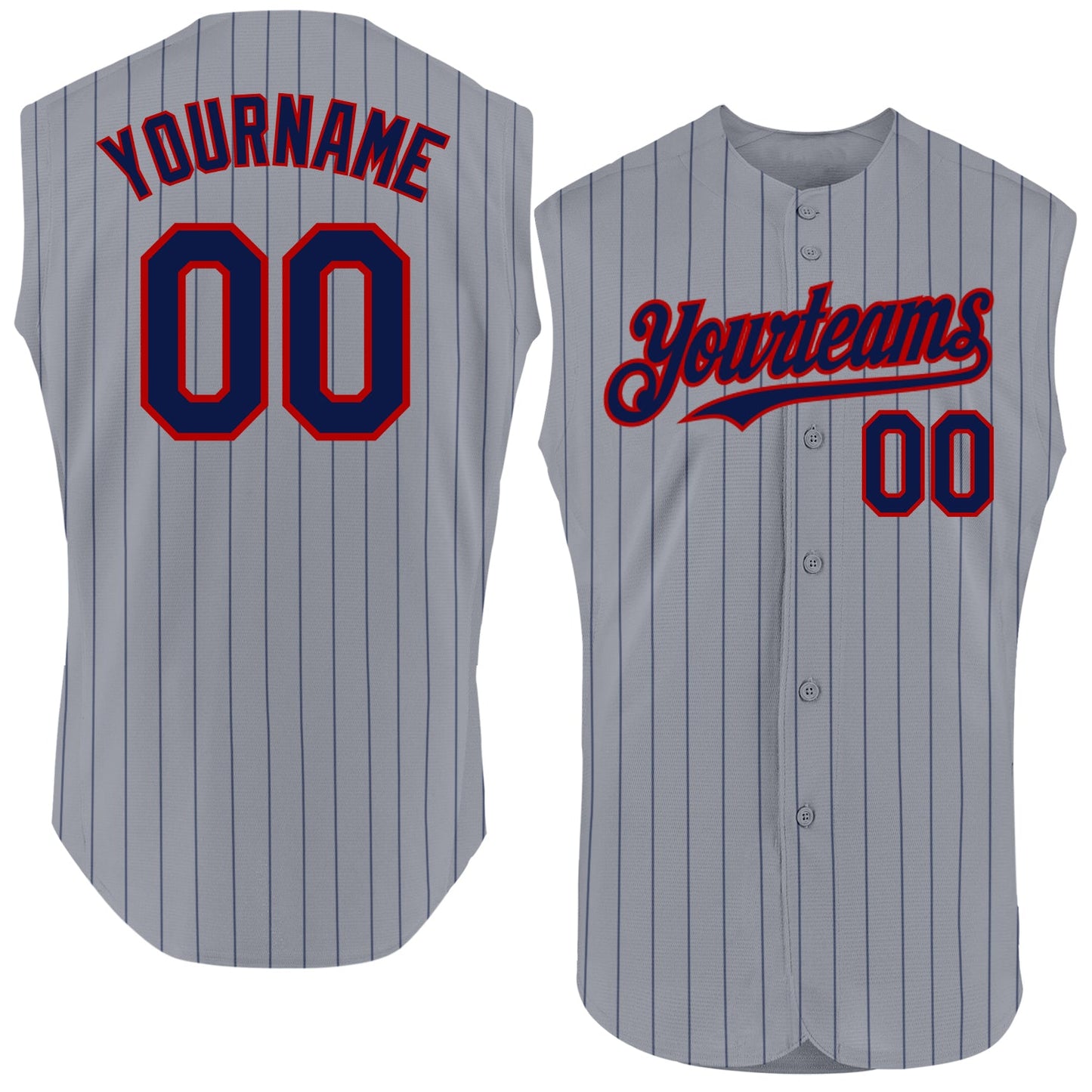 Custom Gray Navy Pinstripe Red Authentic Sleeveless Baseball Jersey - Sky-Custom