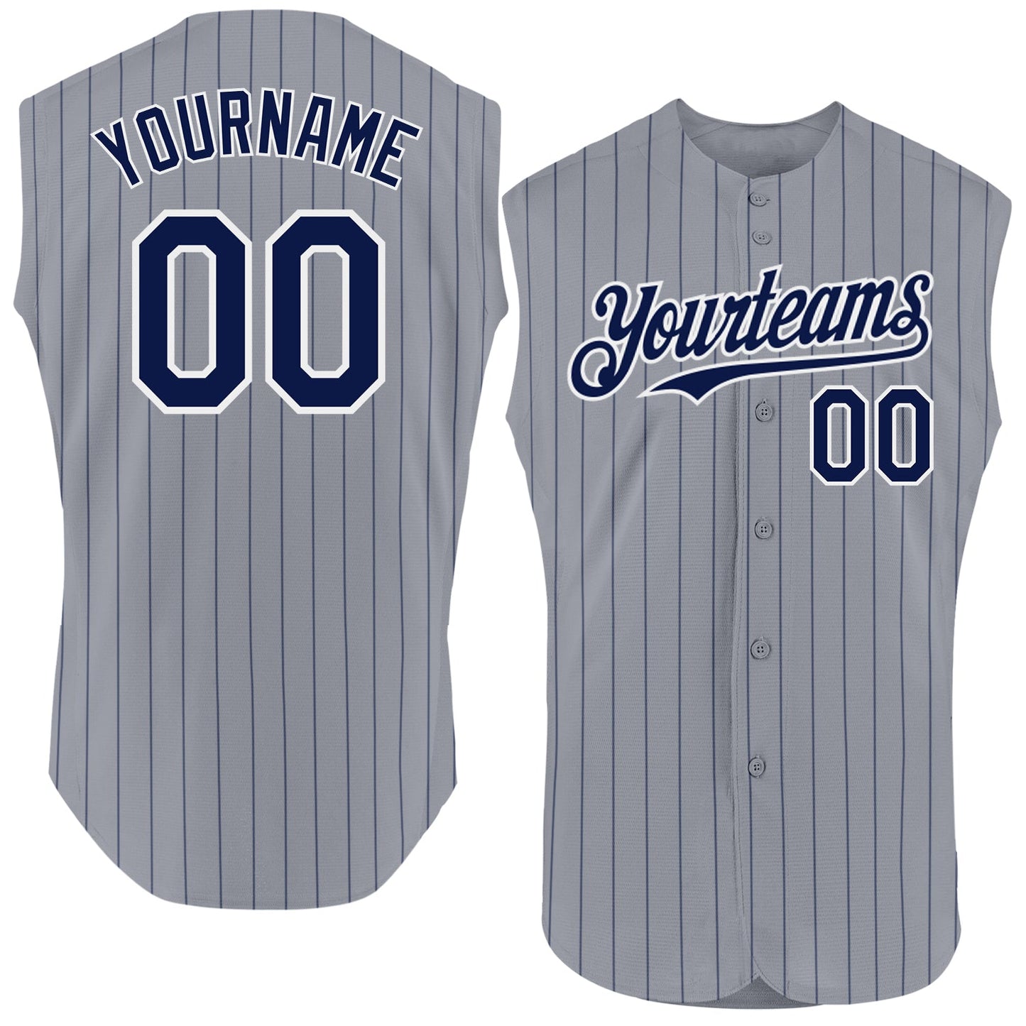 Custom Gray Navy Pinstripe White Authentic Sleeveless Baseball Jersey - Sky-Custom