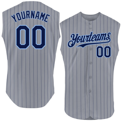 Custom Gray Navy Pinstripe Light Blue Authentic Sleeveless Baseball Jersey - Sky-Custom