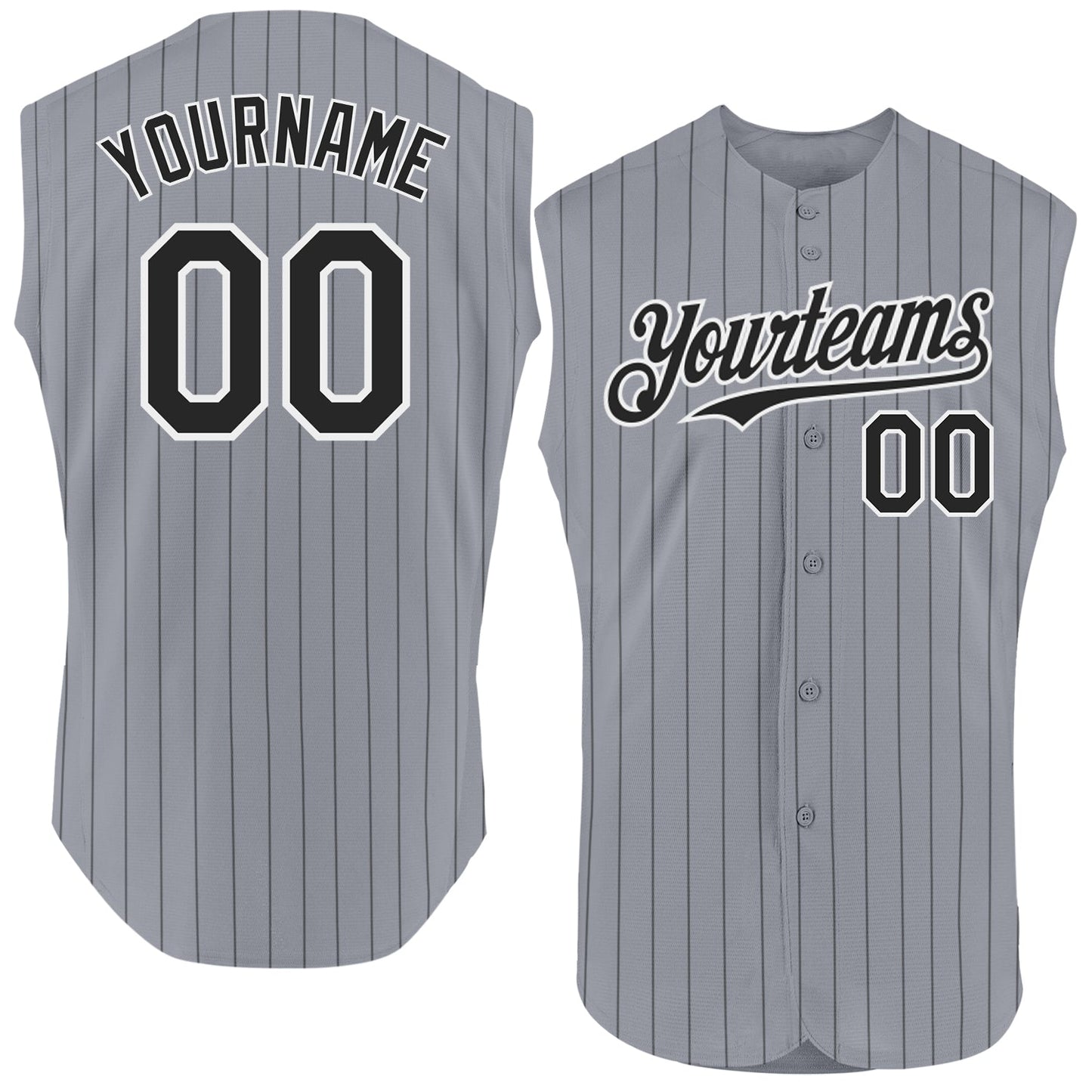 Custom Gray Black Pinstripe White Authentic Sleeveless Baseball Jersey - Sky-Custom