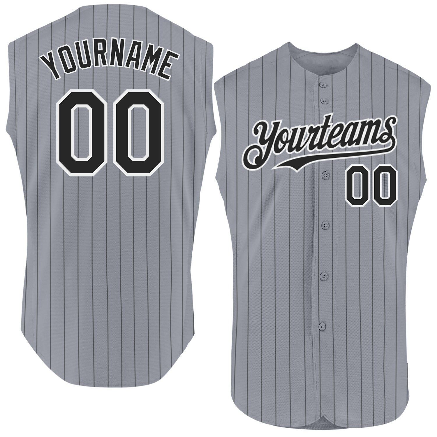 Custom Gray Black Pinstripe White Authentic Sleeveless Baseball Jersey - Sky-Custom