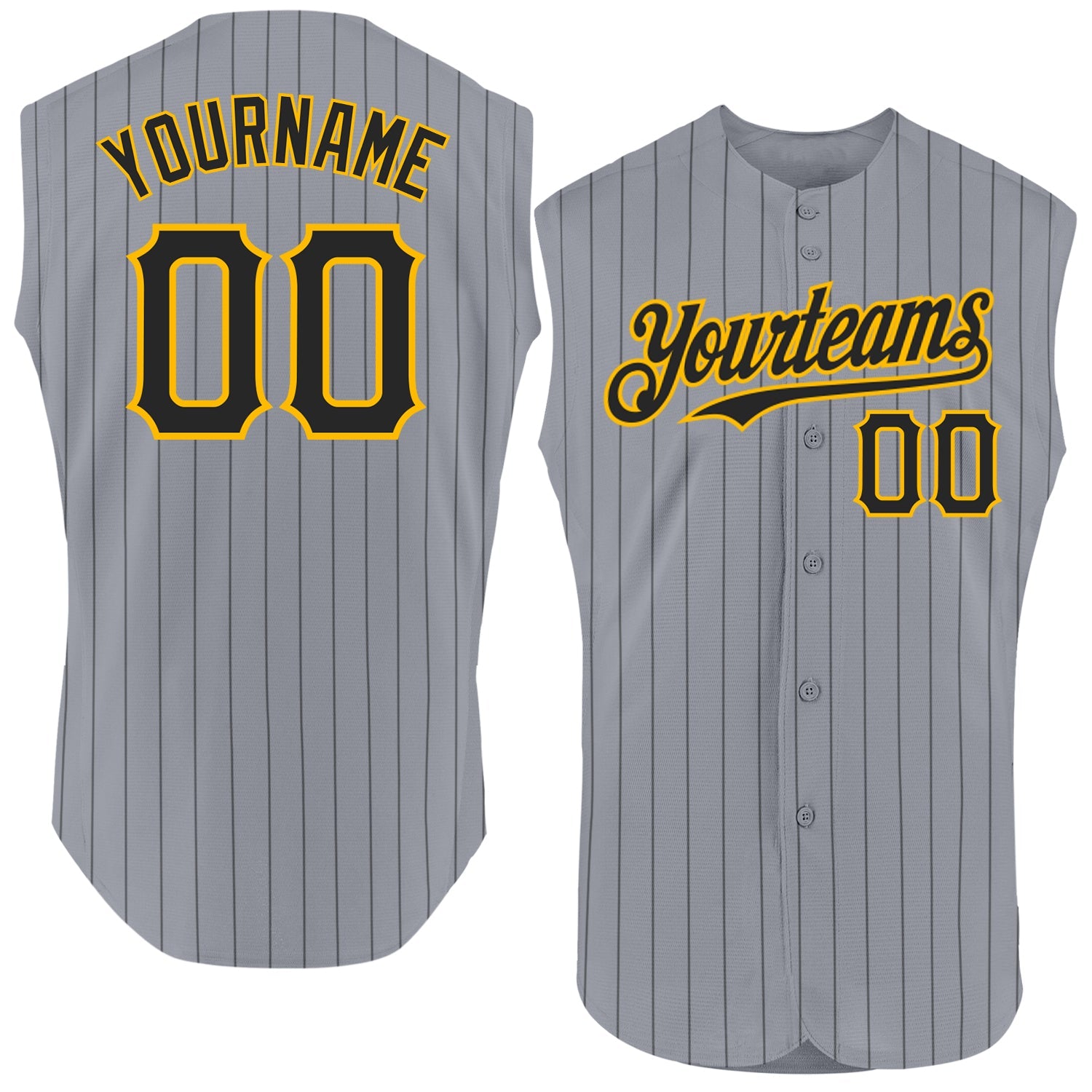 Custom Gray Black Pinstripe Gold Authentic Sleeveless Baseball Jersey - Sky-Custom