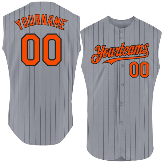 Custom Gray Black Pinstripe Orange Authentic Sleeveless Baseball Jersey - Sky-Custom