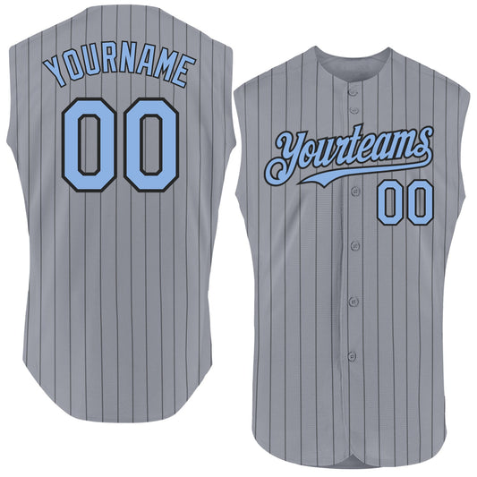 Custom Gray Black Pinstripe Light Blue Authentic Sleeveless Baseball Jersey - Sky-Custom