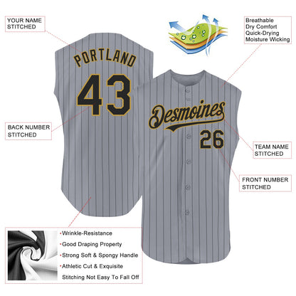 Custom Gray Black Pinstripe Old Gold Authentic Sleeveless Baseball Jersey - Sky-Custom