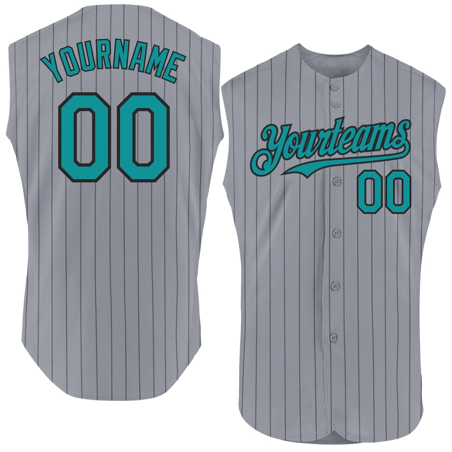 Custom Gray Black Pinstripe Teal Authentic Sleeveless Baseball Jersey - Sky-Custom