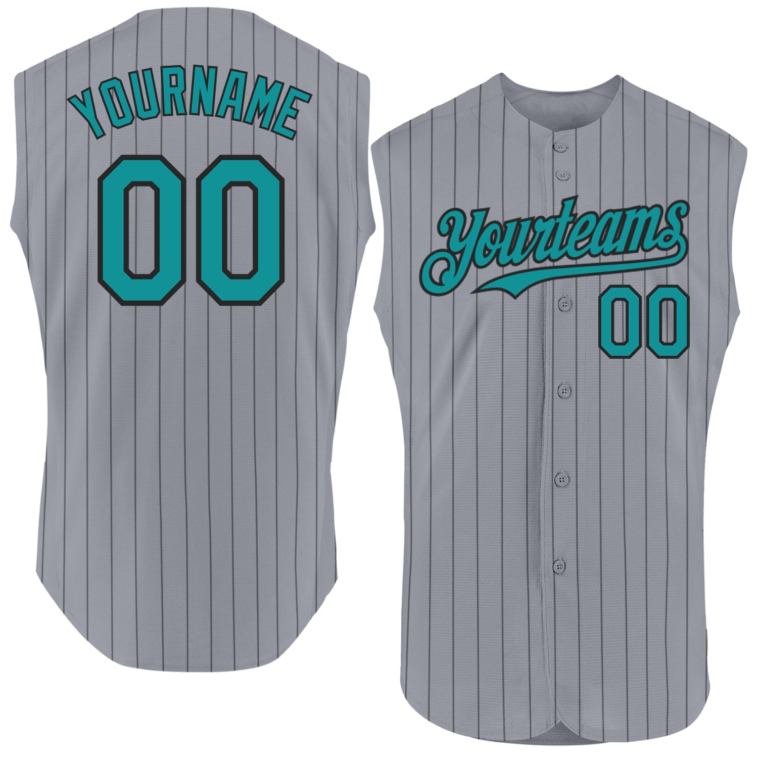 Custom Gray Black Pinstripe Teal Authentic Sleeveless Baseball Jersey - Sky-Custom