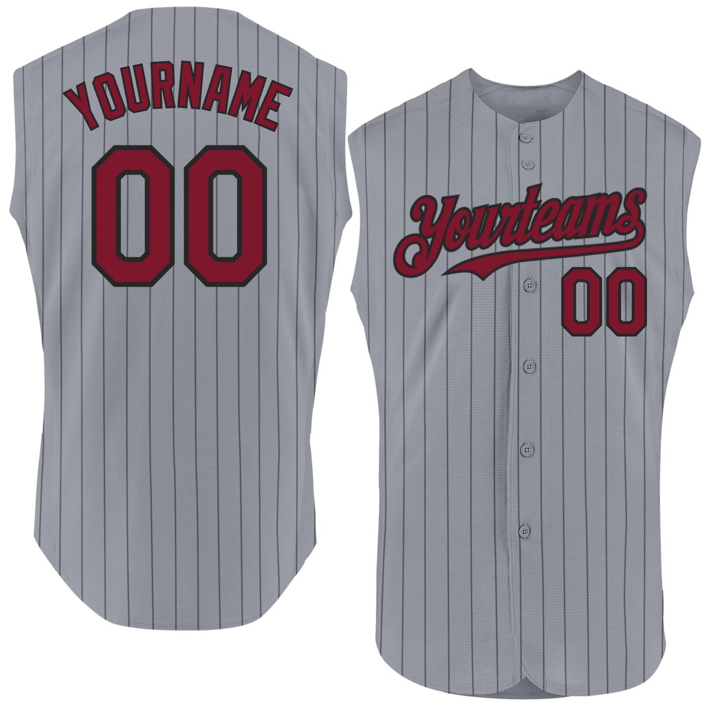 Custom Gray Black Pinstripe Crimson Authentic Sleeveless Baseball Jersey - Sky-Custom