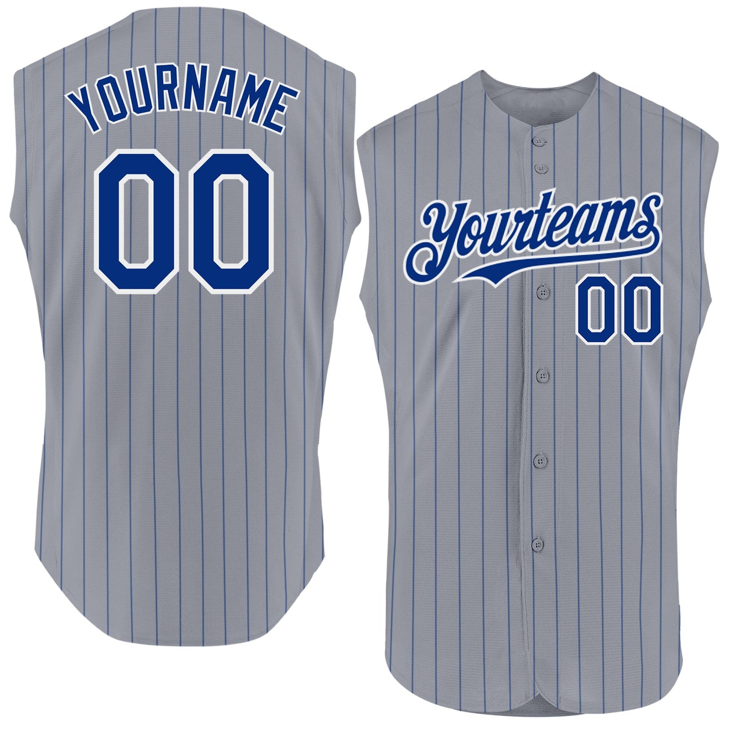 Custom Gray Royal Pinstripe White Authentic Sleeveless Baseball Jersey - Sky-Custom