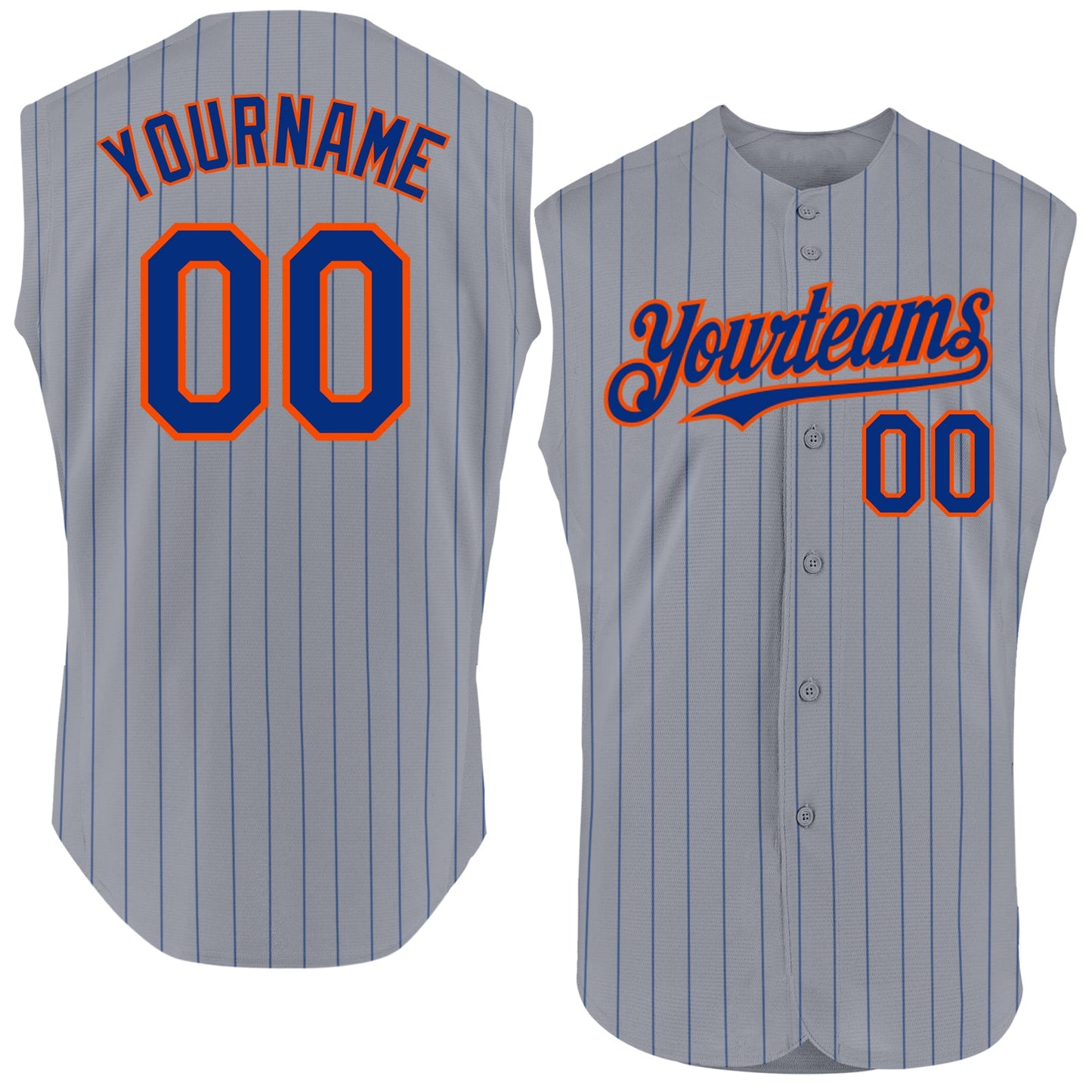 Custom Gray Royal Pinstripe Orange Authentic Sleeveless Baseball Jersey - Sky-Custom