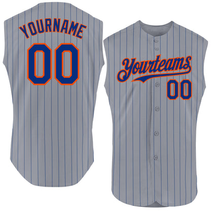 Custom Gray Royal Pinstripe Orange Authentic Sleeveless Baseball Jersey - Sky-Custom