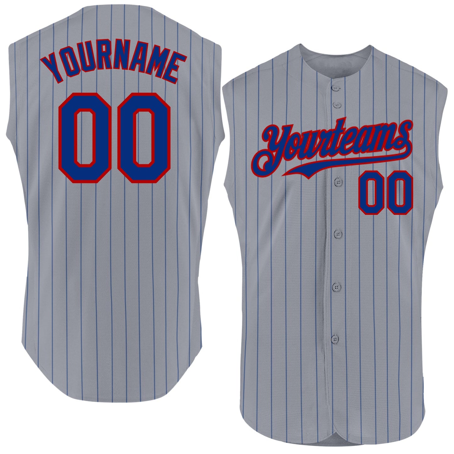 Custom Gray Royal Pinstripe Red Authentic Sleeveless Baseball Jersey - Sky-Custom