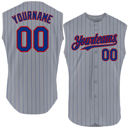 Custom Gray Royal Pinstripe Red Authentic Sleeveless Baseball Jersey - Sky-Custom