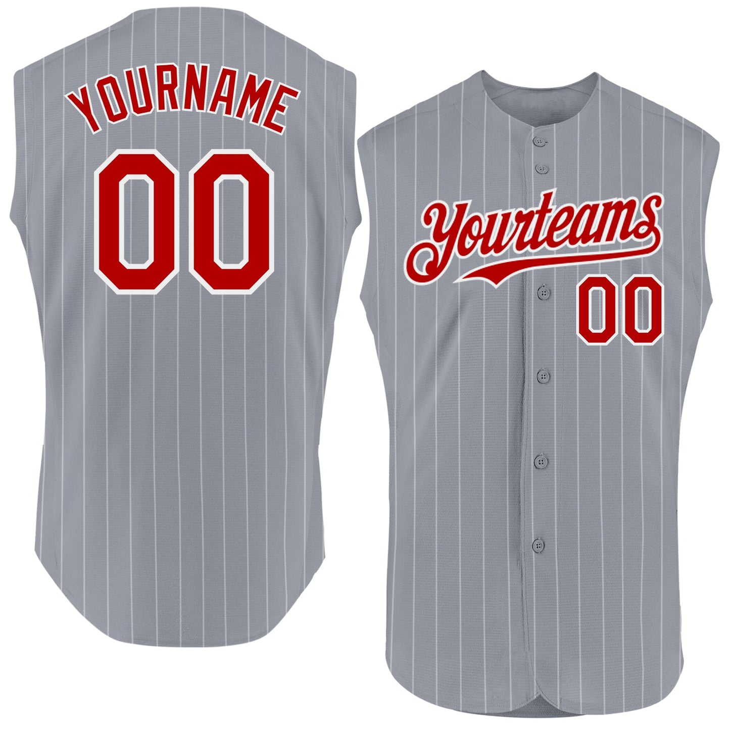 Custom Gray White Pinstripe Red Authentic Sleeveless Baseball Jersey - Sky-Custom