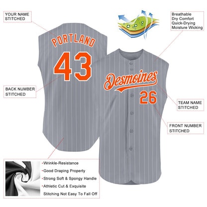 Custom Gray White Pinstripe Orange Authentic Sleeveless Baseball Jersey - Sky-Custom