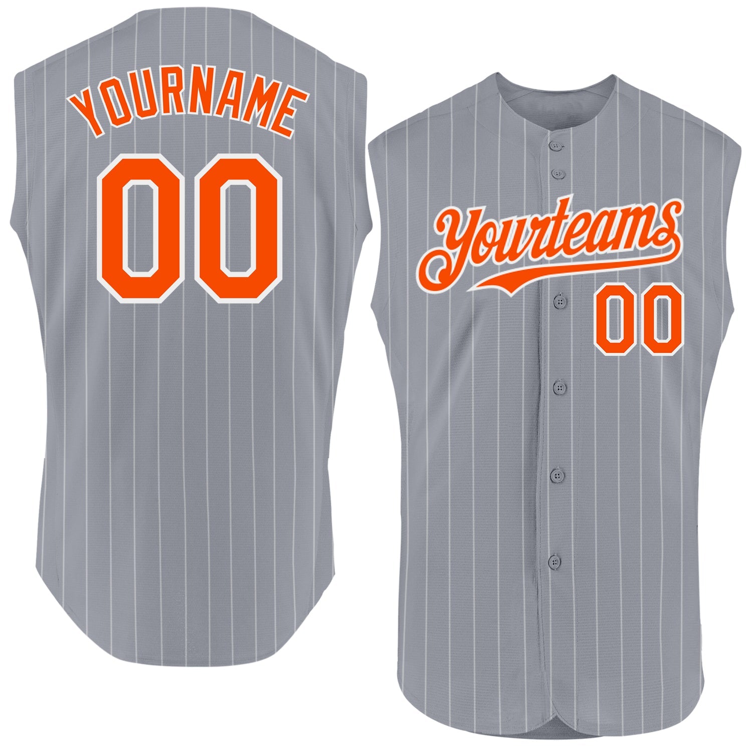 Custom Gray White Pinstripe Orange Authentic Sleeveless Baseball Jersey - Sky-Custom