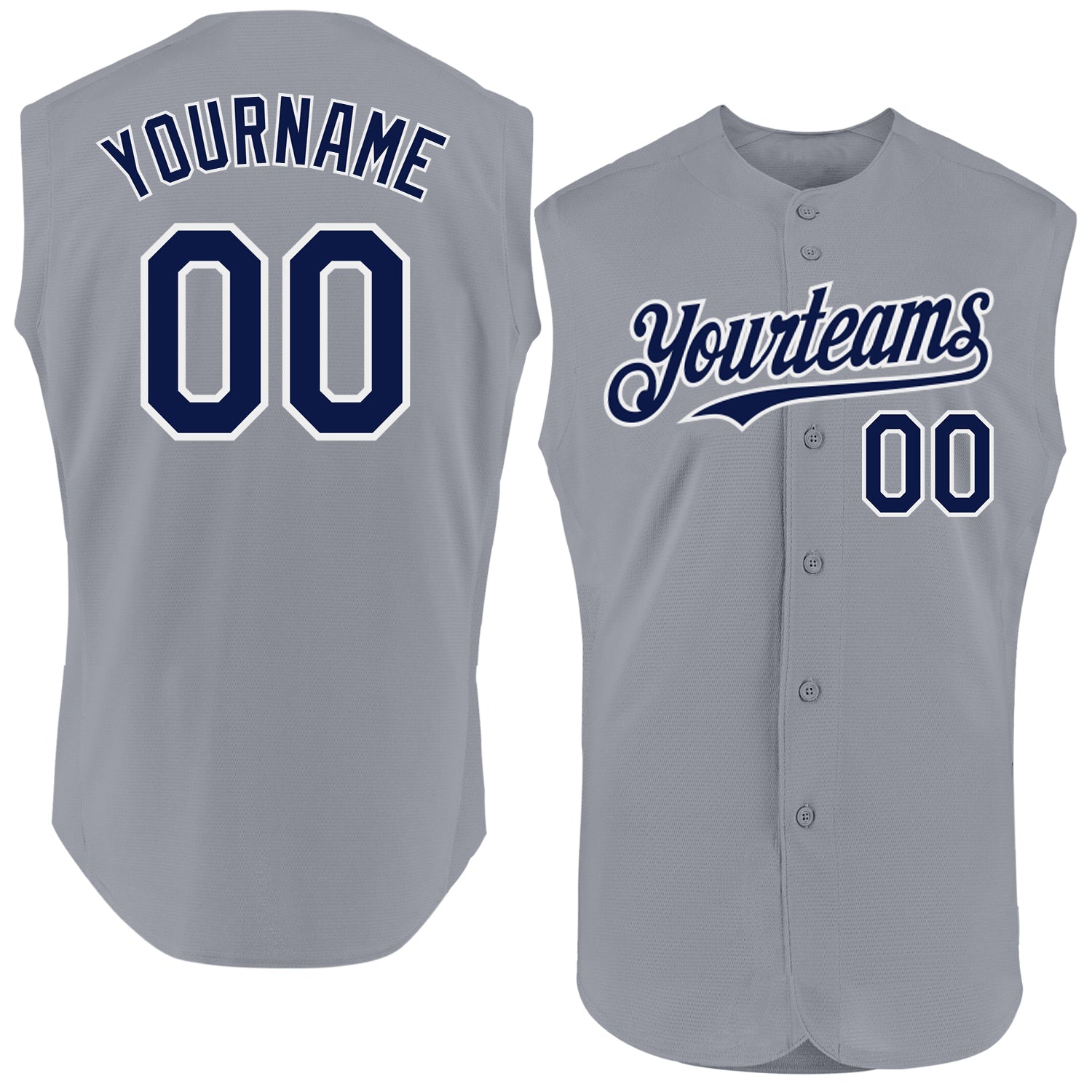 Custom Gray Navy-White Authentic Sleeveless Baseball Jersey - Sky-Custom