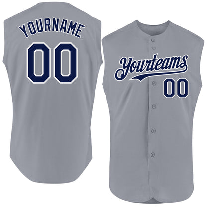 Custom Gray Navy-White Authentic Sleeveless Baseball Jersey - Sky-Custom