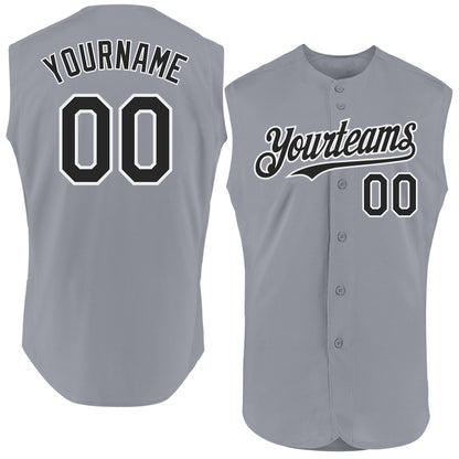 Custom Gray Black-White Authentic Sleeveless Baseball Jersey - Sky-Custom