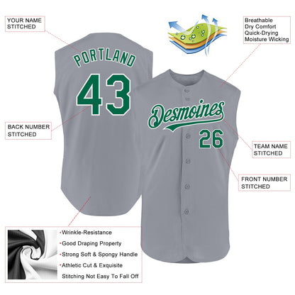 Custom Gray Kelly Green-White Authentic Sleeveless Baseball Jersey - Sky-Custom