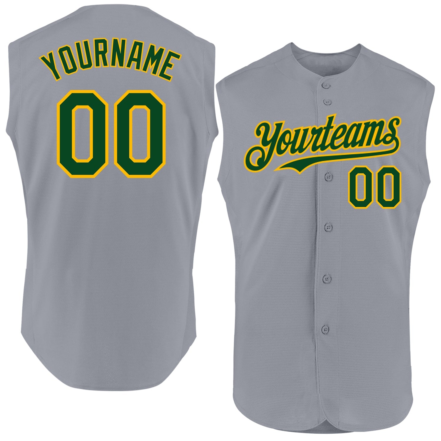 Custom Gray Green-Gold Authentic Sleeveless Baseball Jersey - Sky-Custom