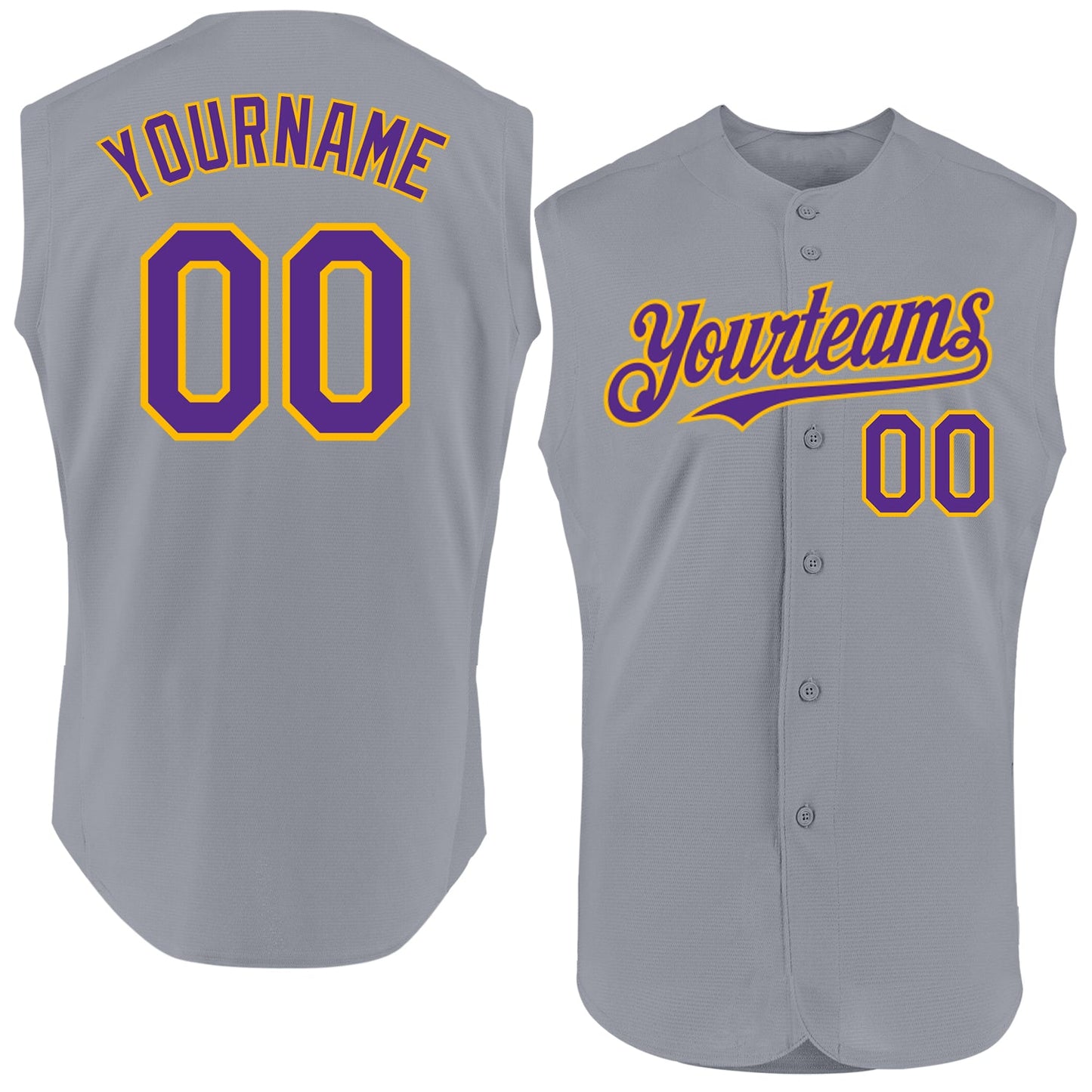 Custom Gray Purple-Gold Authentic Sleeveless Baseball Jersey - Sky-Custom