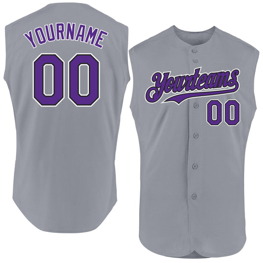 Custom Gray Purple-Black Authentic Sleeveless Baseball Jersey - Sky-Custom