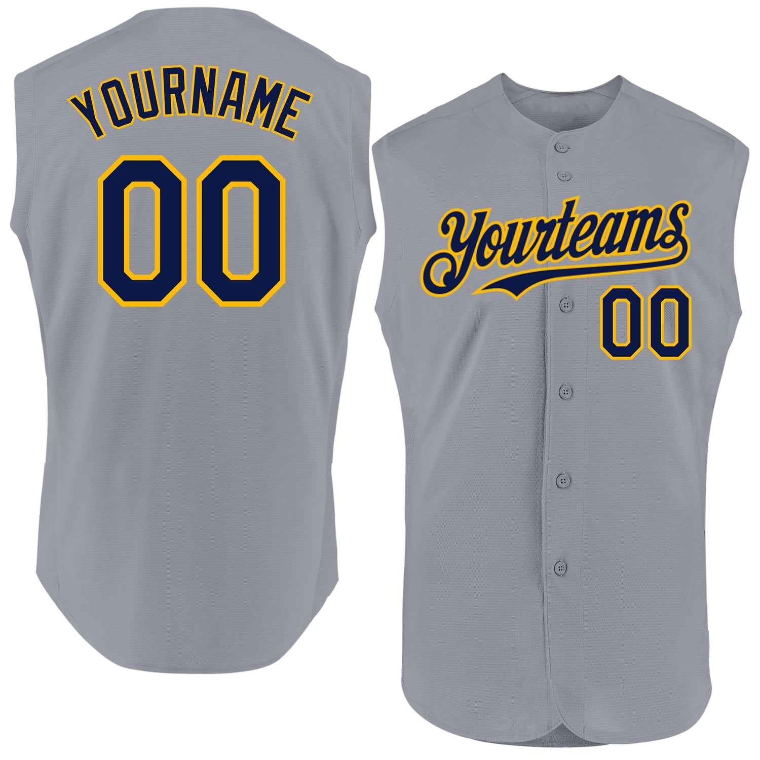 Custom Gray Navy-Gold Authentic Sleeveless Baseball Jersey - Sky-Custom
