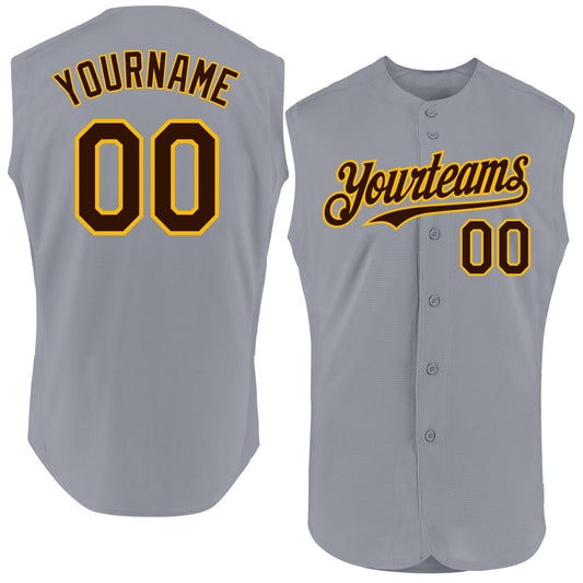 Custom Gray Brown-Gold Authentic Sleeveless Baseball Jersey - Sky-Custom