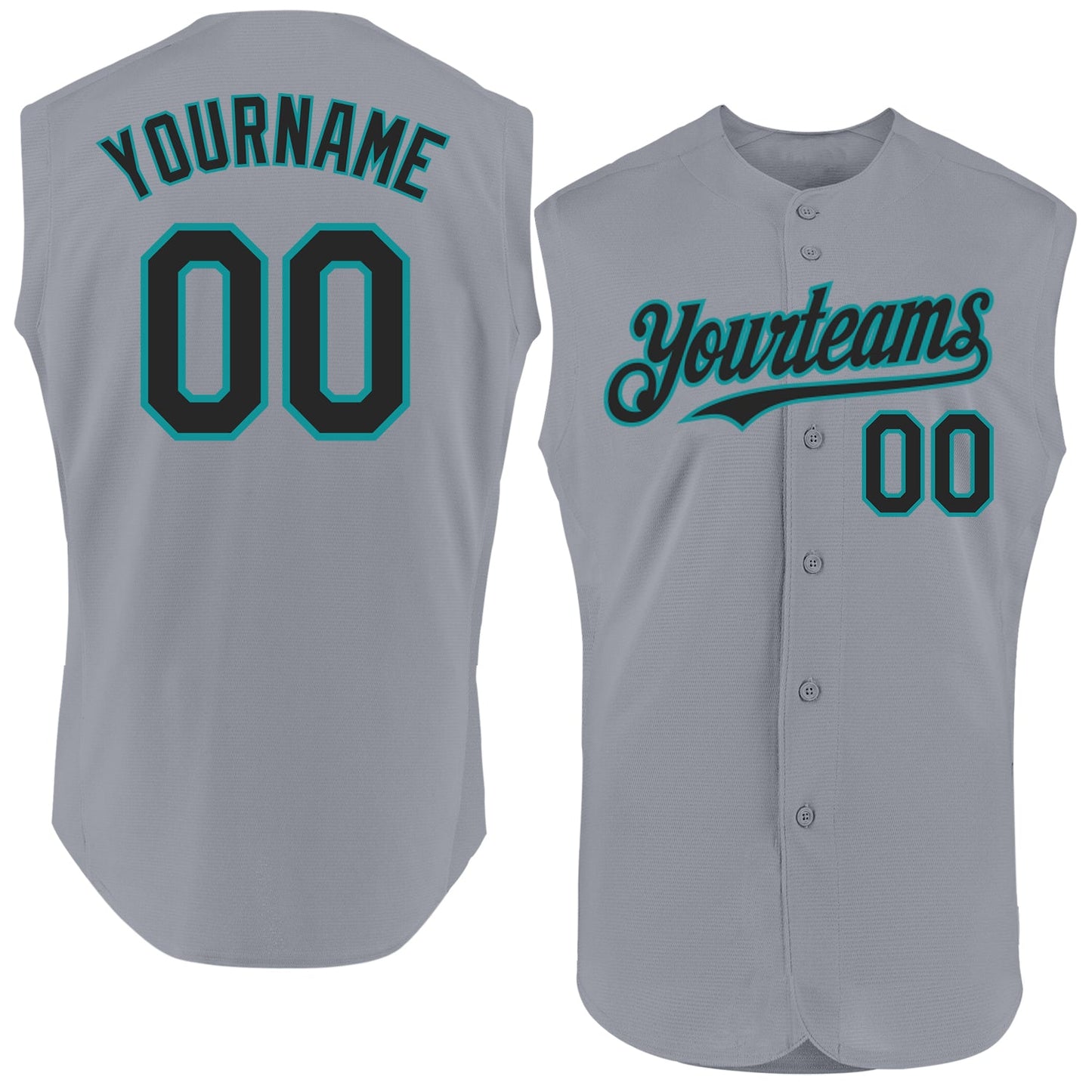Custom Gray Black-Teal Authentic Sleeveless Baseball Jersey - Sky-Custom