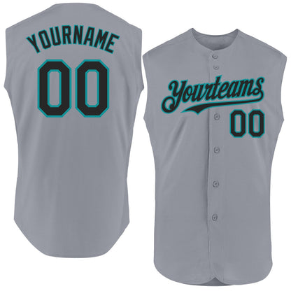 Custom Gray Black-Teal Authentic Sleeveless Baseball Jersey - Sky-Custom