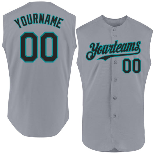 Custom Gray Black-Teal Authentic Sleeveless Baseball Jersey - Sky-Custom