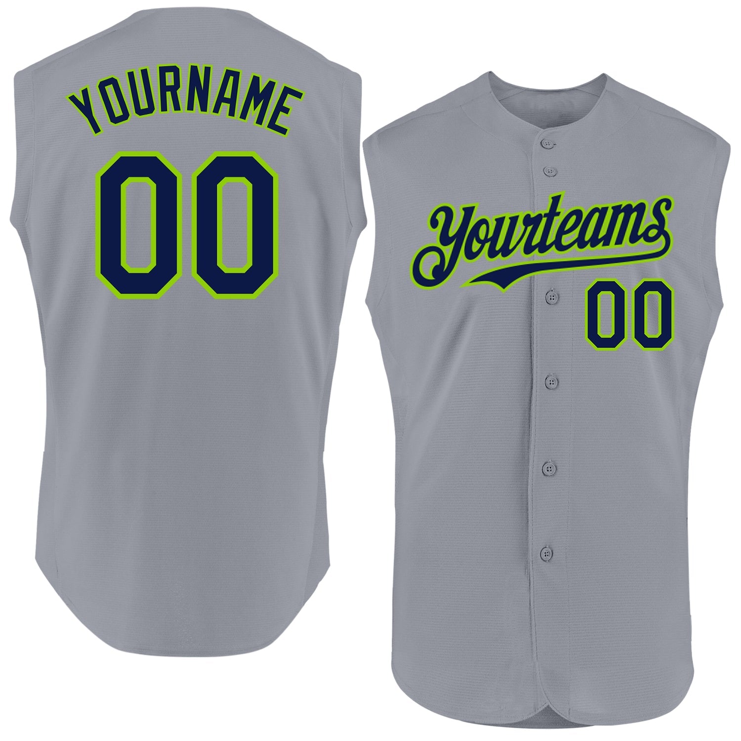 Custom Gray Navy-Neon Green Authentic Sleeveless Baseball Jersey - Sky-Custom