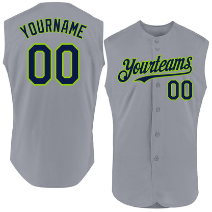 Custom Gray Navy-Neon Green Authentic Sleeveless Baseball Jersey - Sky-Custom