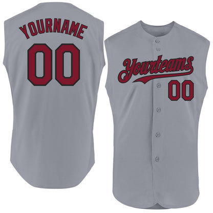 Custom Gray Crimson-Black Authentic Sleeveless Baseball Jersey - Sky-Custom