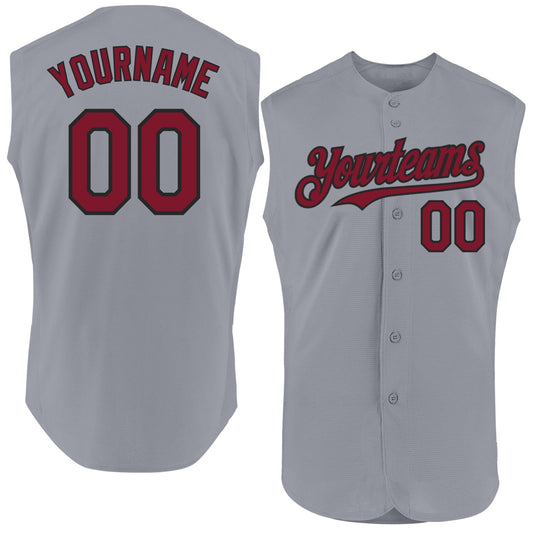 Custom Gray Crimson-Black Authentic Sleeveless Baseball Jersey - Sky-Custom
