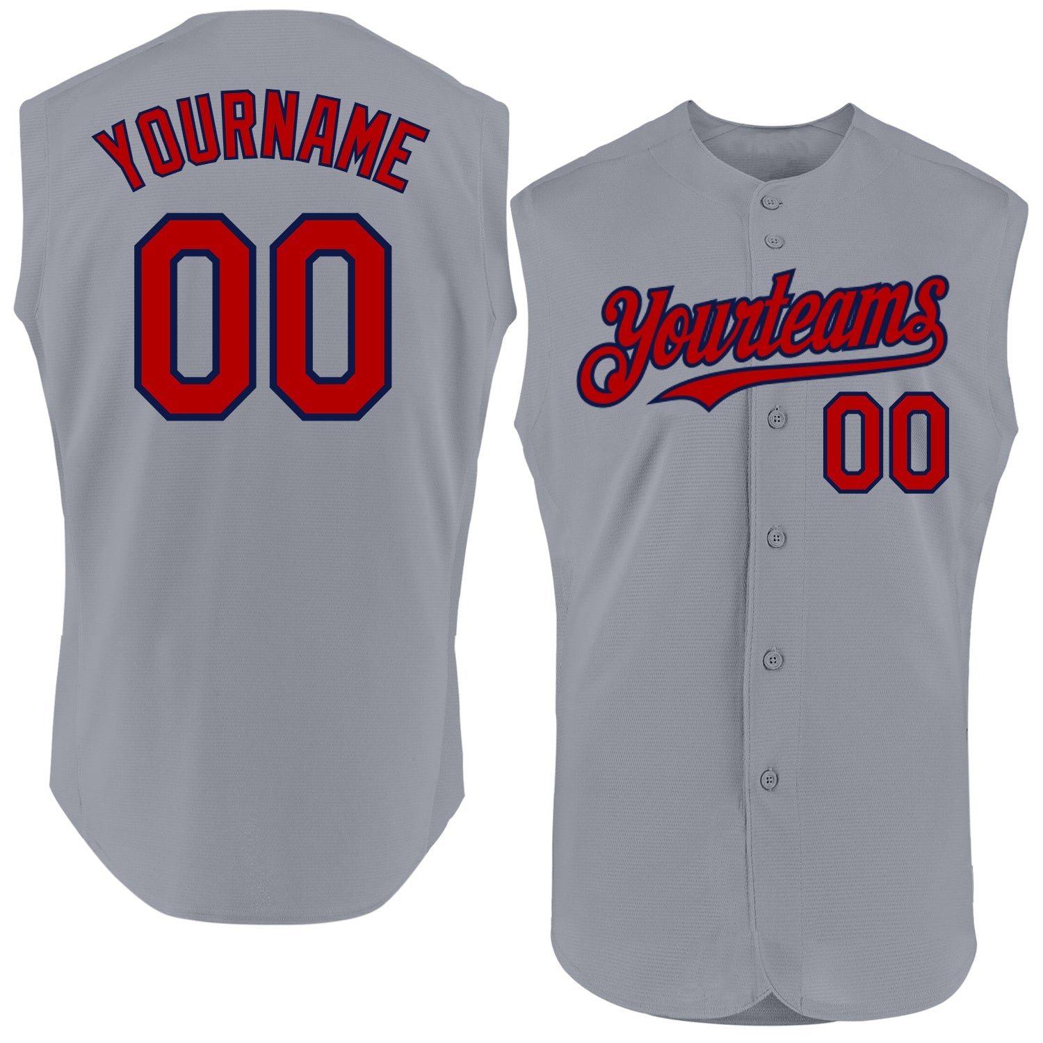 Custom Gray Red-Navy Authentic Sleeveless Baseball Jersey - Sky-Custom