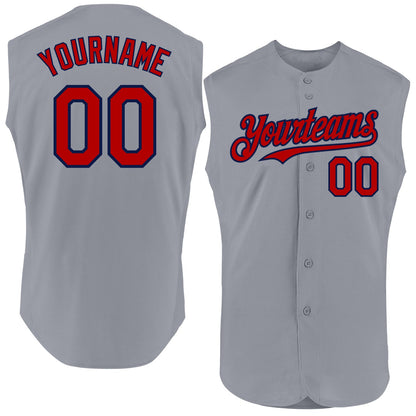 Custom Gray Red-Navy Authentic Sleeveless Baseball Jersey - Sky-Custom